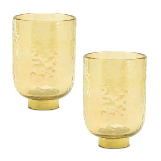 5.5" Gold Glass Candle Holders Vase with Metal Accent